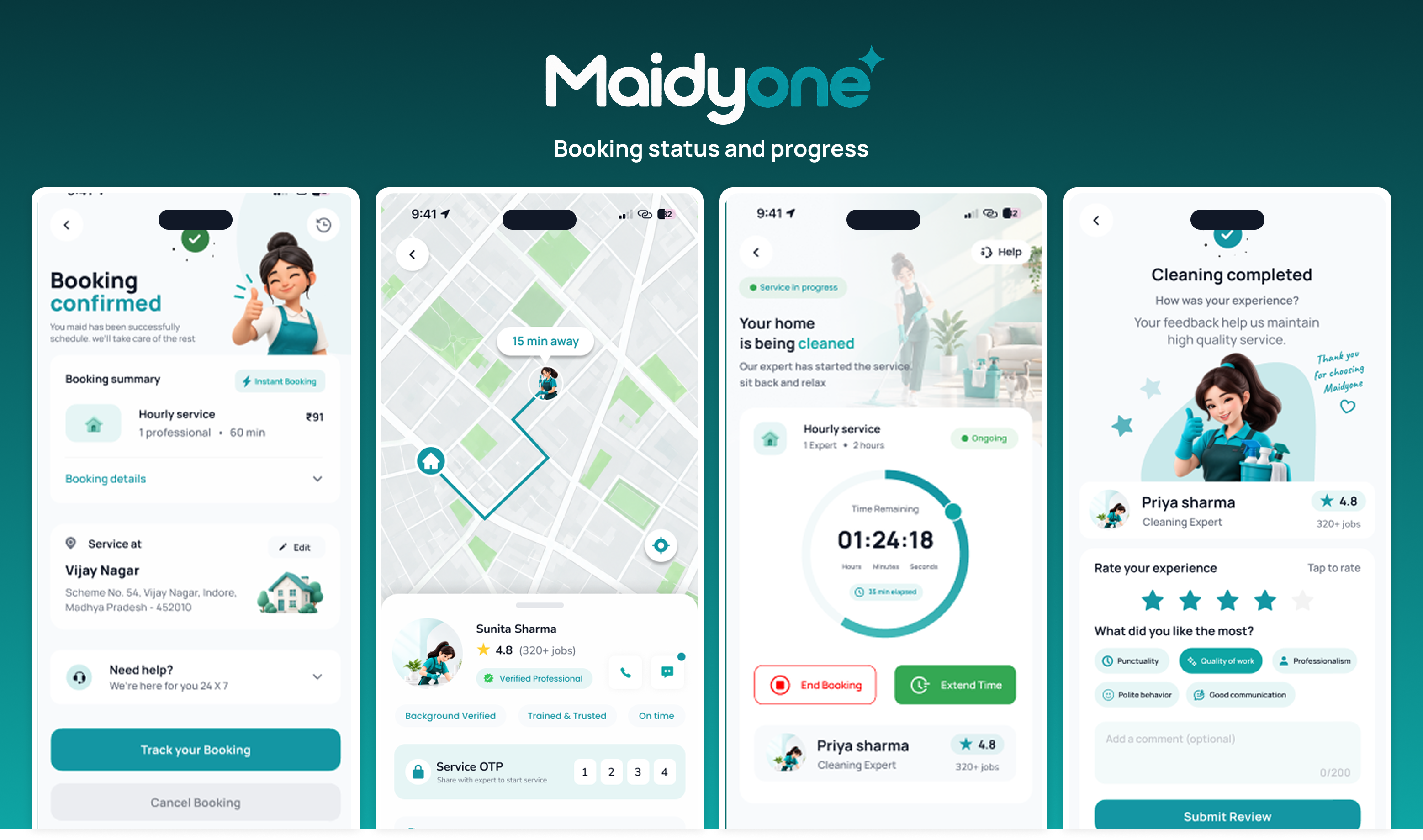 Maidyone Recurring Booking Screen